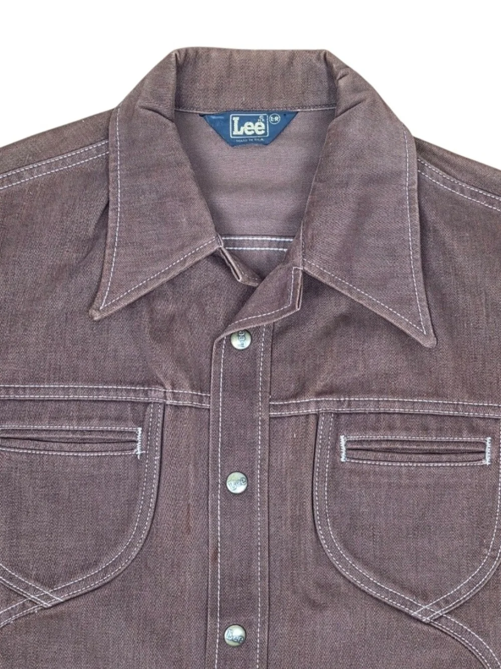 Vintage 70s Lee Moleskin Jacket Brown Made USA Trucker Western Metal Snap Large